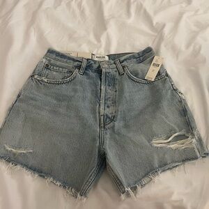 Agolde Light Blue Distressed Denim Shorts